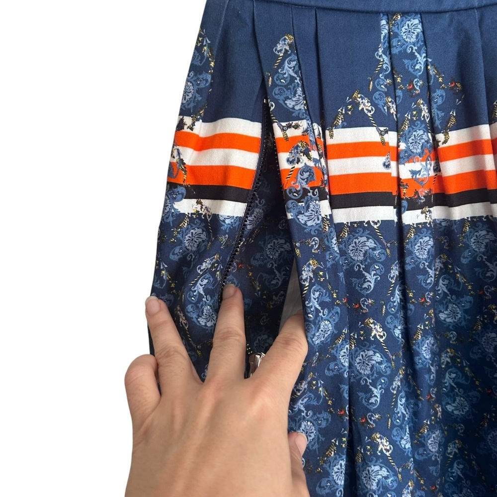 NWT Preen Line Paisley Blue Celine Skirt Pleated A-Line w/ Zip Pockets Sz XS - Picture 6 of 9